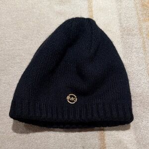 Michael Kors Dark Knit Beanie with Gold Logo